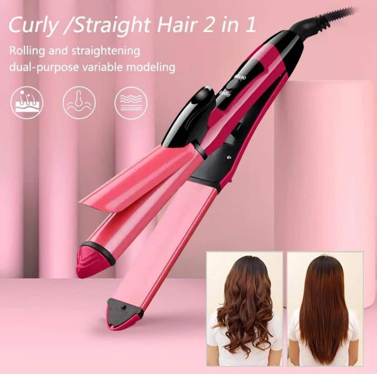 2-in-1 Nova Hair Straightener & Curler – Professional Styling Tool for Smooth & Wavy Hair